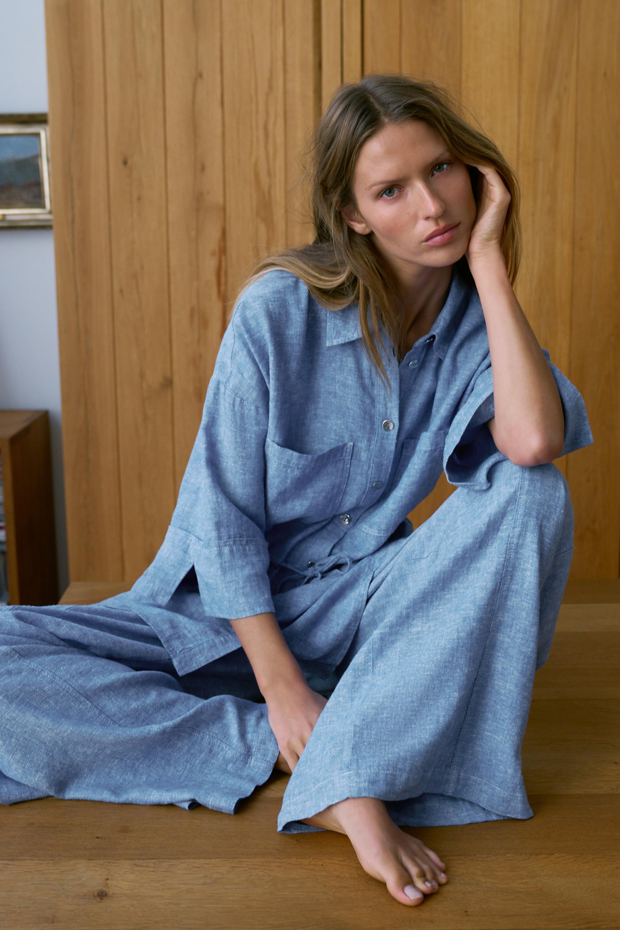 LINEN WIDE LEG PLEATED PANTS